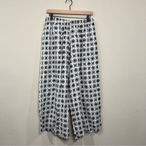 Bryn Walker Tie Dye Starburst Lagan Look Linen Cropped Wide Leg Pants Size Large